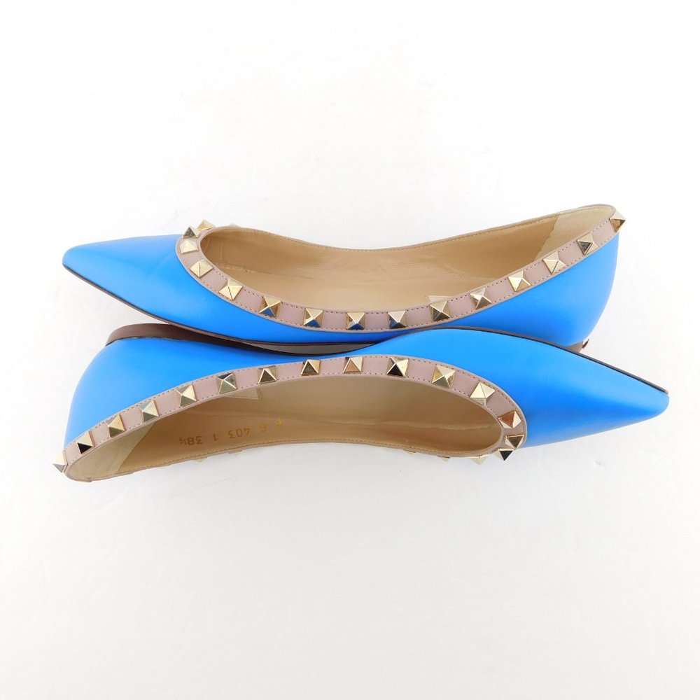 VALENTINO Rockstud Brilliant Blue Leather Ballerina Flats 38.5 - Picture 5 of 8